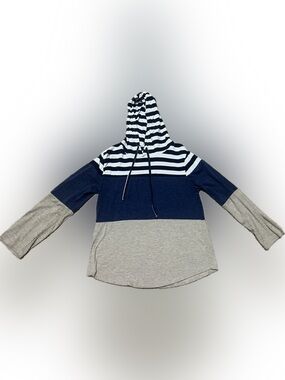 Navy, White & tan Colorblock‎ Striped Hoodie Sweatshirt